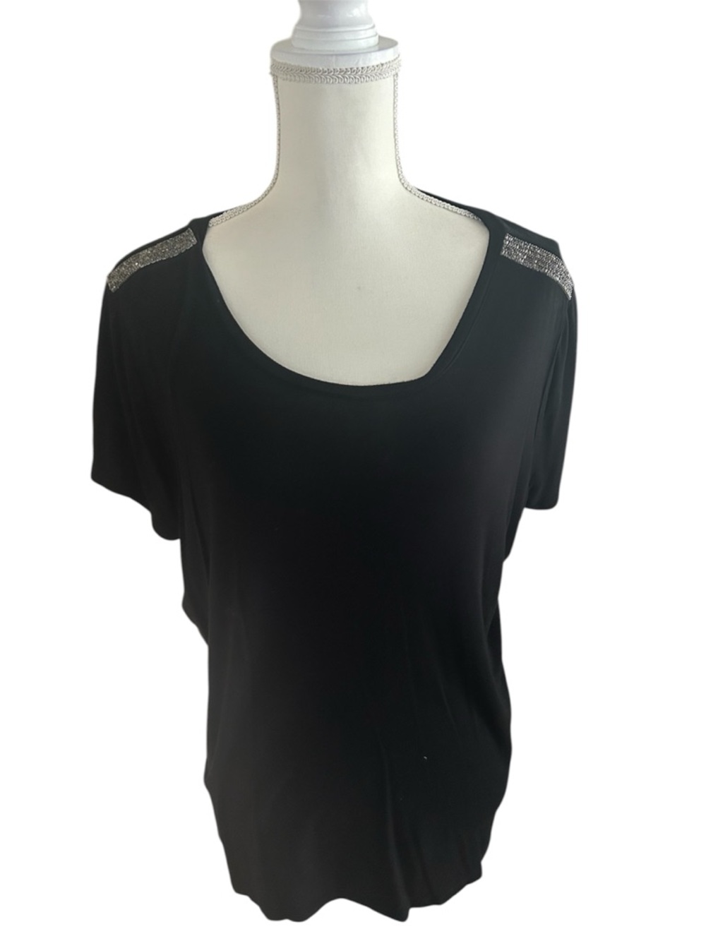 G by Giuliana Black T-shirt with Glamour Shoulder Detail